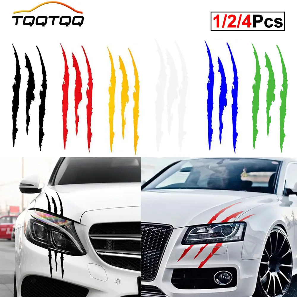 

TQQTQQ 1/2/4Pcs Black Car Sticker Reflective Monster Claw Scratch Stripe Marks Headlight Decal Car Stickers Car accessories