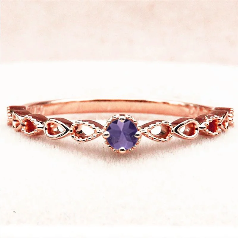 

Solid 14k Rose Gold Natural Amethyst Women Engagement Wedding Ring Vintage Art Art Retro Pear Shape Shank Party Romantic