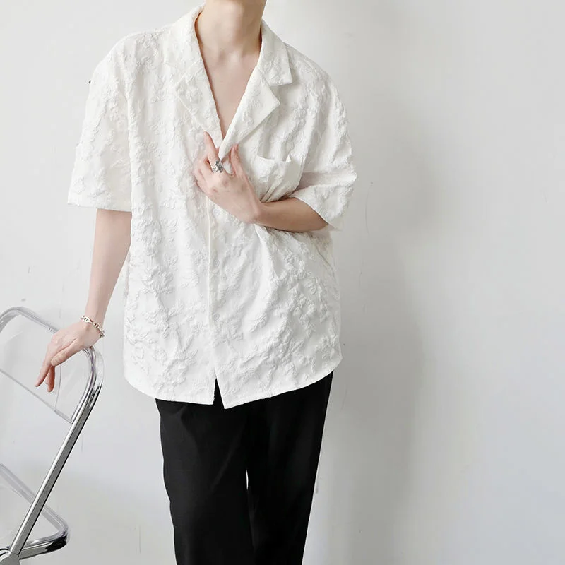 

Мужская хлопковая рубашка с коротким рукавом, белая свободная гавайская рубашка с воротником-костюмом, лето 2022