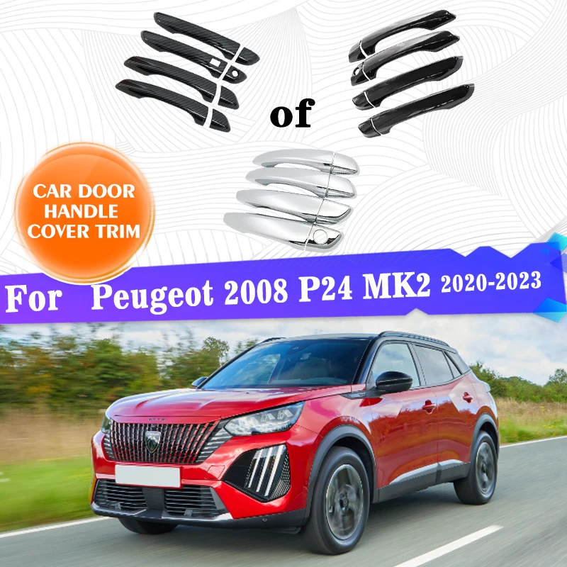 Крышка дверной ручки для Peugeot 2008 P24 MK2 2020 2021 2022 2023 глянцевый черный хром из