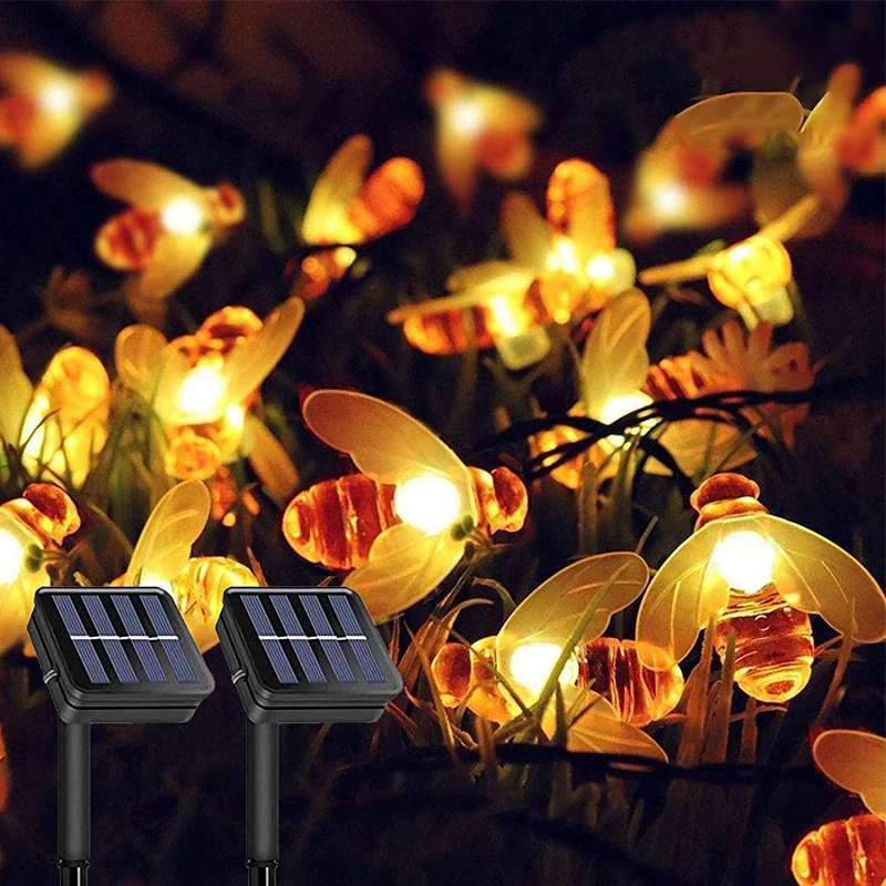 

New Solar Powered Cute Honey Bee Led String Fairy Light 5M/7M/12M Bee Outdoor Garden Fence Patio Christmas Garland Lights