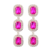 long statement luxury brillant fuchsia white cz african gold color long dangling drop women party earrings for bridal wedding