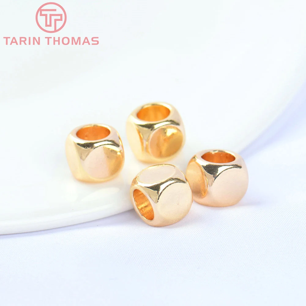 

(5552)10PCS 8x7.7MM 24K Gold Color Brass Square Big Hole Spacer Beads Bracelet Beads High Quality Diy Jewelry Accessories