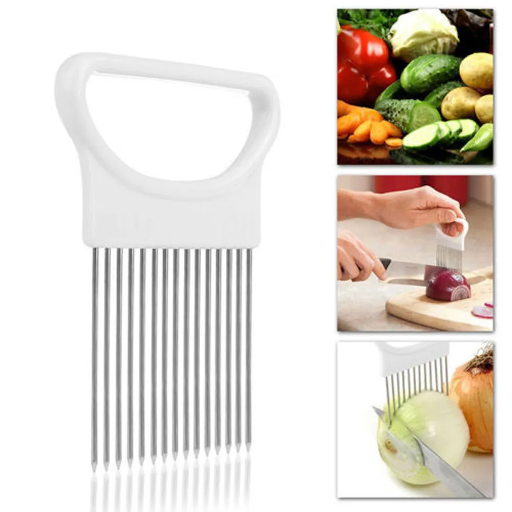 

Tomato Onion Vegetables Slicer Cutting Aid Holder Guide Slicing Cutter Safe Fork New Stainless Steel Cutting Kitchen Gadgets
