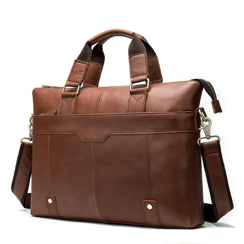Business Genuine Leather Men's Briefcase Bag Retro Handbag Documen Computer Bag Male Cow Leather Shoulder Crossbody Bag