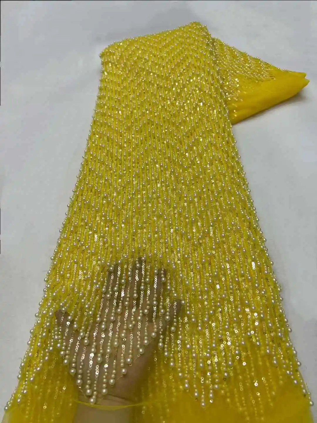 2025 роскошная кружевная ткань ручной работы расшитая бисером высокое качество