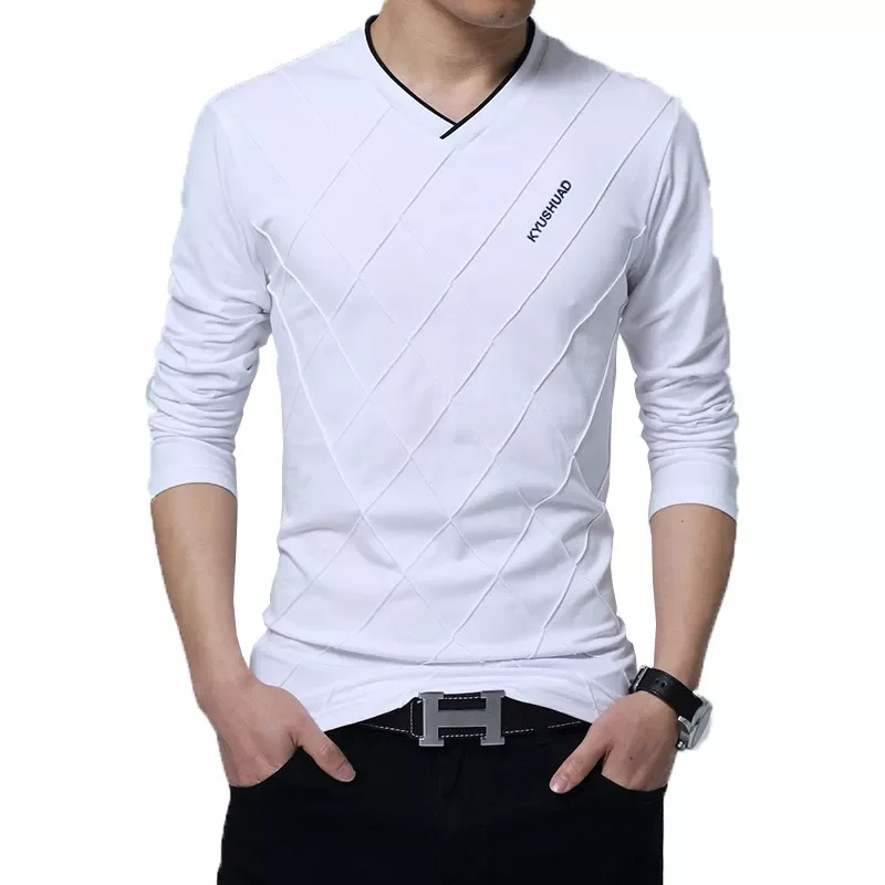 

2022New Mens Casual T-shirt Fashion Slim Long Sleeve V Neck Fitness T-shirts Tops Homme Tshirt Boyfriend Gift Harajuku Streetwea