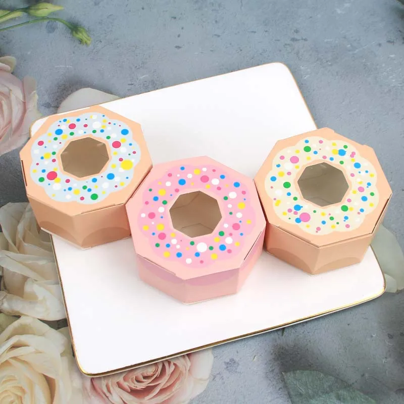 

50Pcs Donut Style Candy Box Polygon Donut Chocolate Biscuit Packaging Case For Wedding Birthday Baby Shower Theme Party Supplies