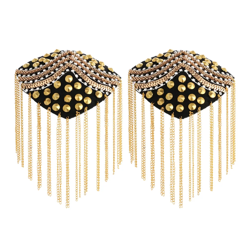

Rivet Shoulder Epaulets Tassel Chain Epaulettes Badge Vintage Shoulder Boards Spike Shoulder Chain Brooch for Men Golden 1 Pair