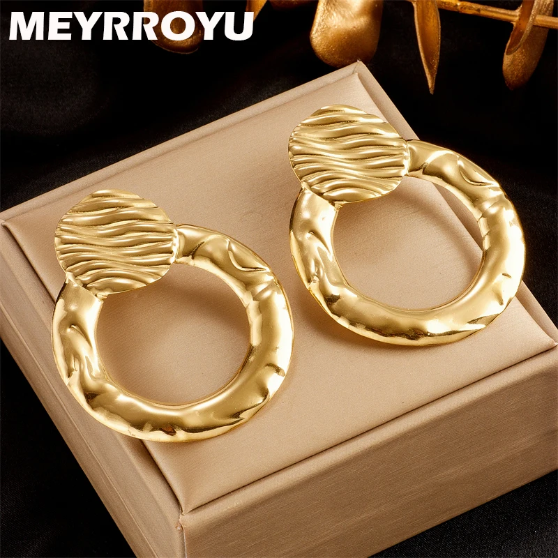 

MEYRROYU 316L Stainless Steel Golden Big Circle Simple Stud Earring For Women Geometric Jewelry Birthday Gifts Charm Accessories