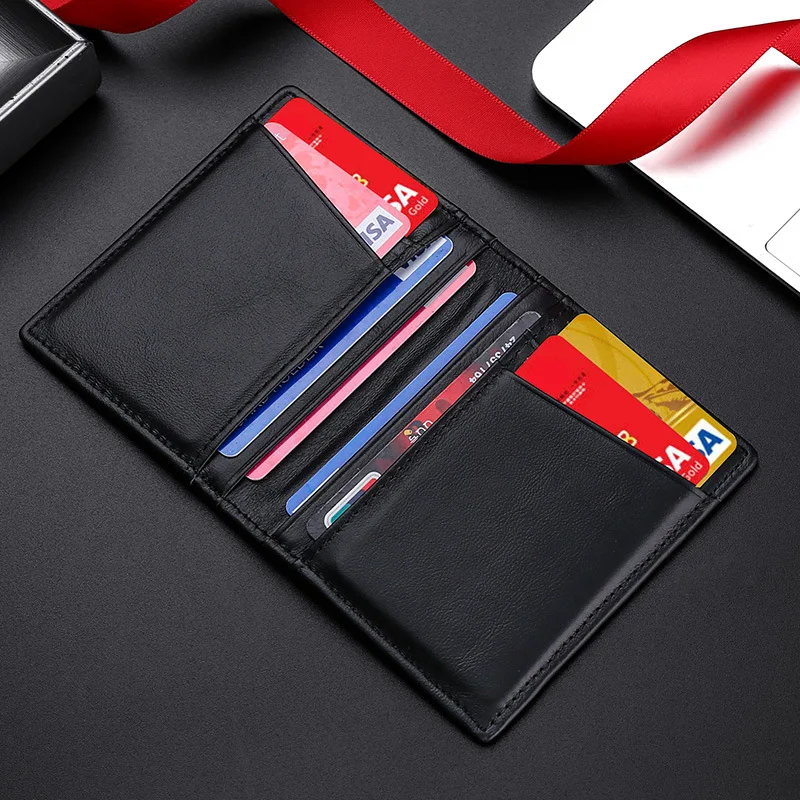 YUECIMIE Men Minimalist Slim Card Holder Genuine Leather Card Wallet Slim Line Thin Mini Small Rfid Passport Id Card Holder Male