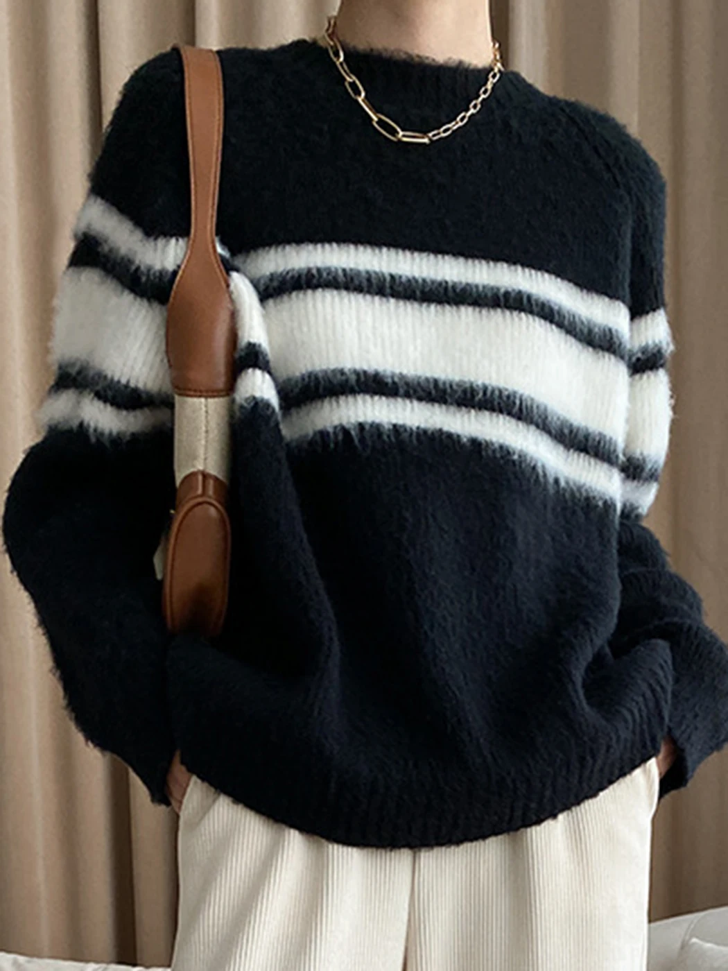 

Striped Classic Sweaters Woman 2022 Autumn Winter Thick Warm Long Sleeve O-Neck Pullovers Femme Casual Vintage Chic Jumper Tops