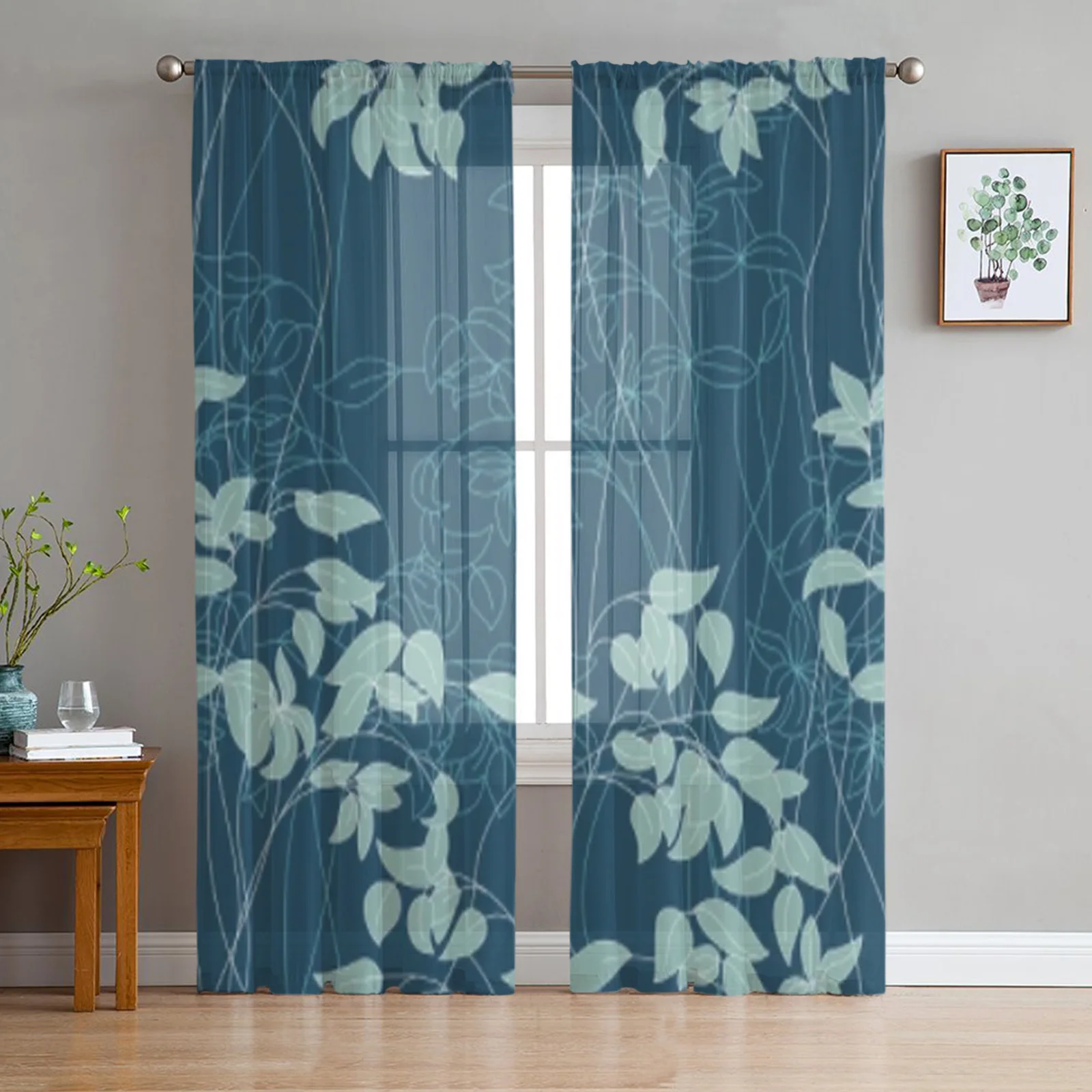 

Абстрактные линии, цветочные листья, прозрачные Оконные Занавески для гостиной, тюлевые занавески, домашний декор, печать для спальни, кофе...