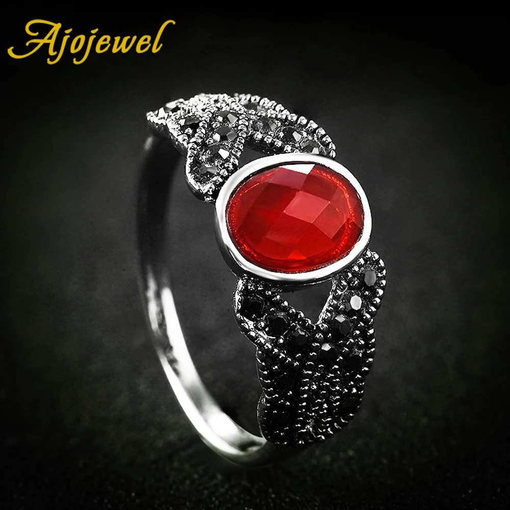 

Ajojewel Retro Simple Thin Ring With Resin Stone Black Marcasite Vintage Rings For Women Wholesale Bague Femme