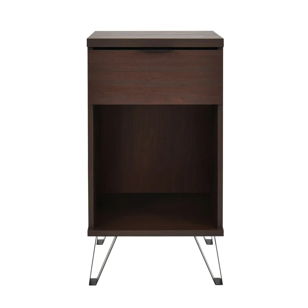 

Wood Nightstand with Drawer Walnut and Matte Black Chest of Drawers for Bedroom Nightstands Furniture Bedroom Bedside Table