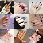 24 шт.компл. матовые однотонные длинные поддельные ногти в форме миндаля съемные Многоразовые цветные ed глянцевые накладные ногти с клеем, стикер