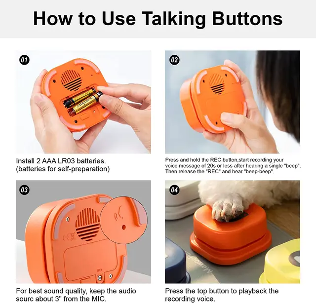 MEWOOFUN Dog Button Record Talking Pet Communication Vocal Training Interactive Toy Bell Ringer With Pad And Sticker Easy To Use 4