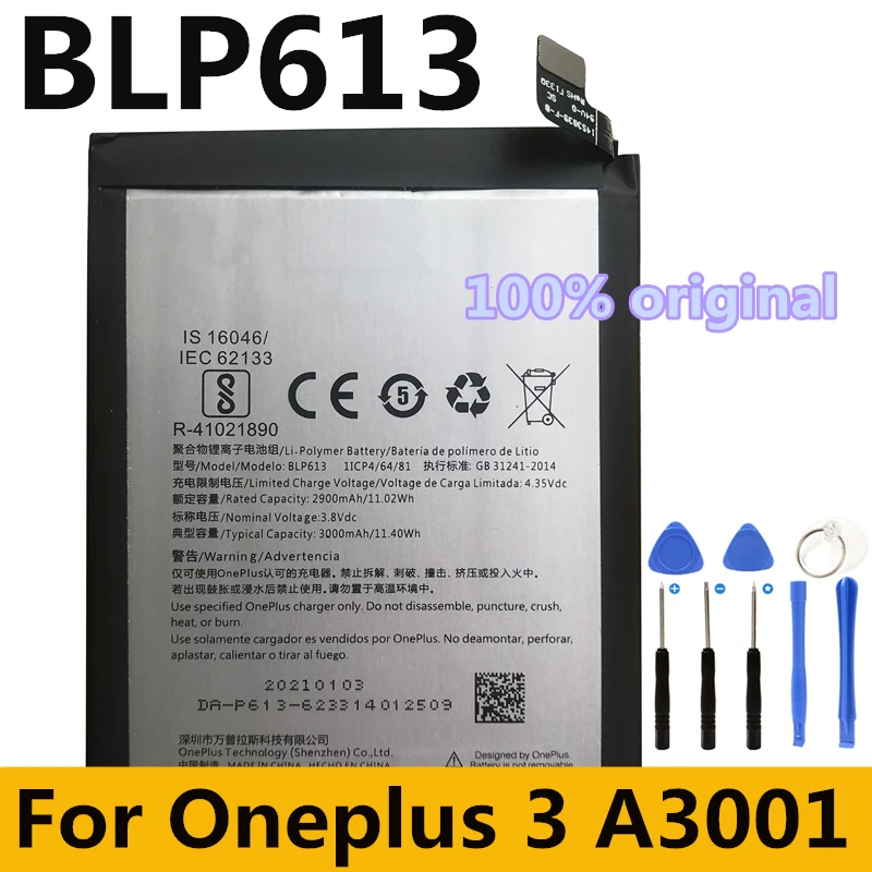 

New Original High Quality Battery 3000mAh For OnePlus 3 One Plus 3 A3001 BLP613 Mobile Phone Battery + Free Tools