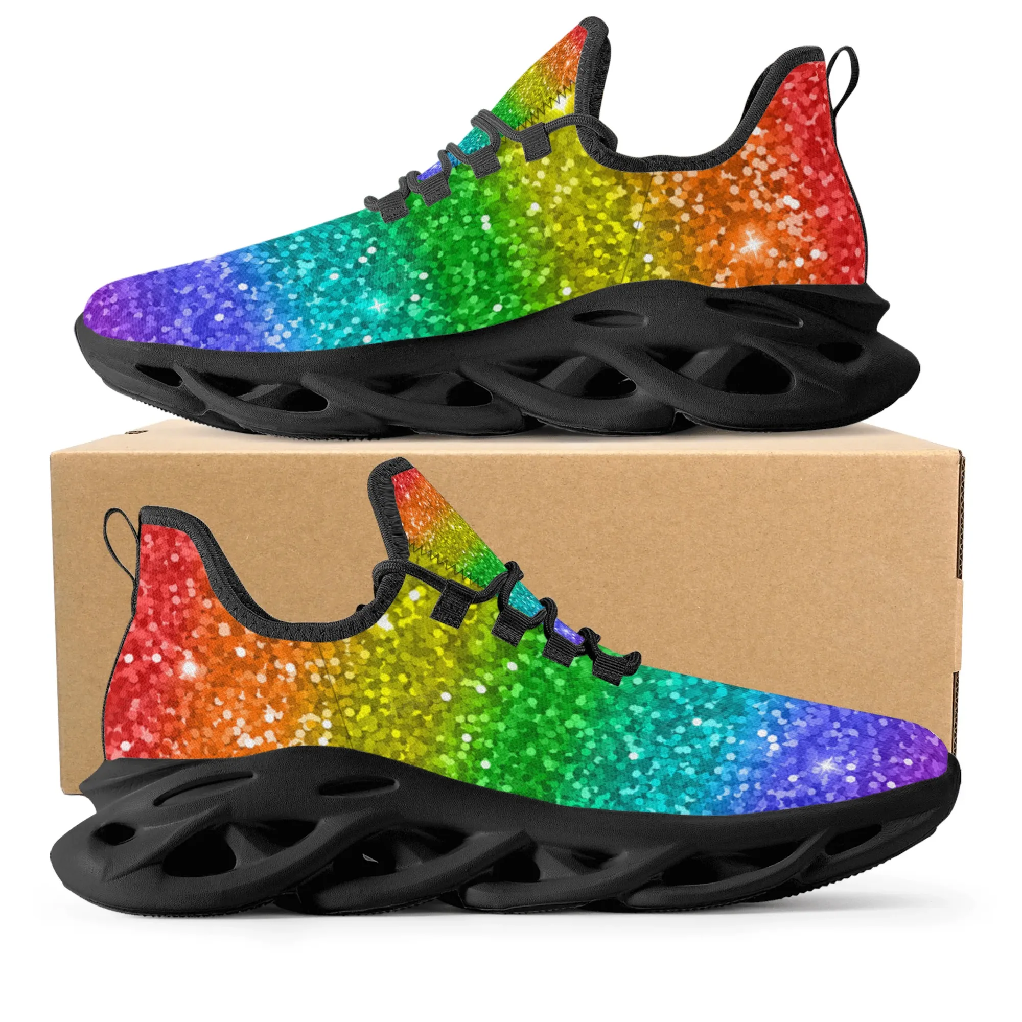 

Colorful Rainbow Design Fashion Hot Sneakers Mens Womens Teenagers Breathable Mesh Casual Running Shoes Lace-Up Basketball Shoe
