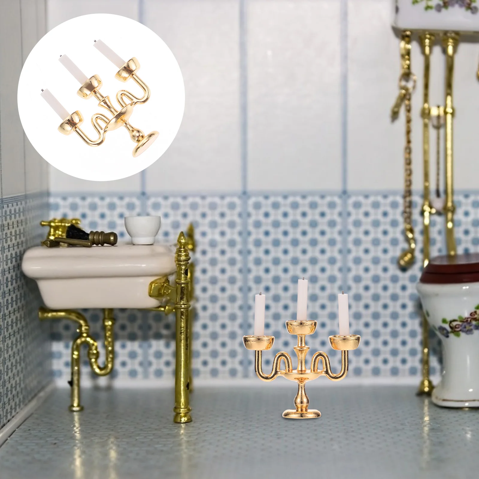 

Miniature Candle Stick Model Three-head Design Adorable Mini House Decorations