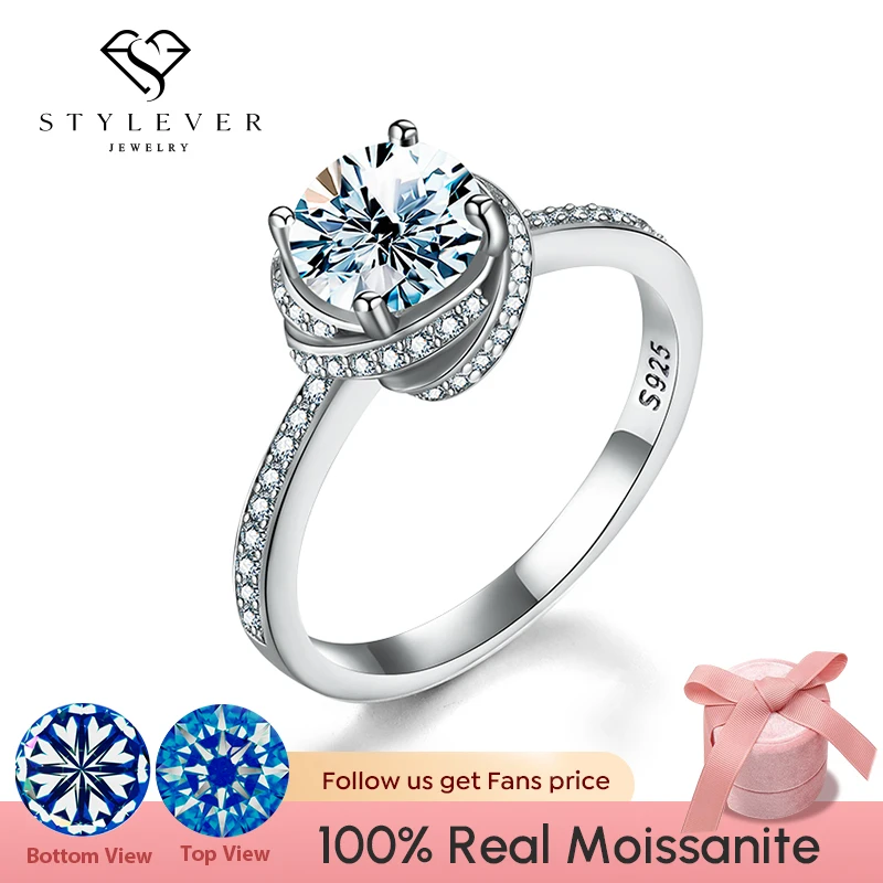 

Stylever Sparkling 1CT Moissanite Diamond Rings for Women Gift 925 Sterling Silver Eternity Engagement Wedding Ring Fine Jewelry
