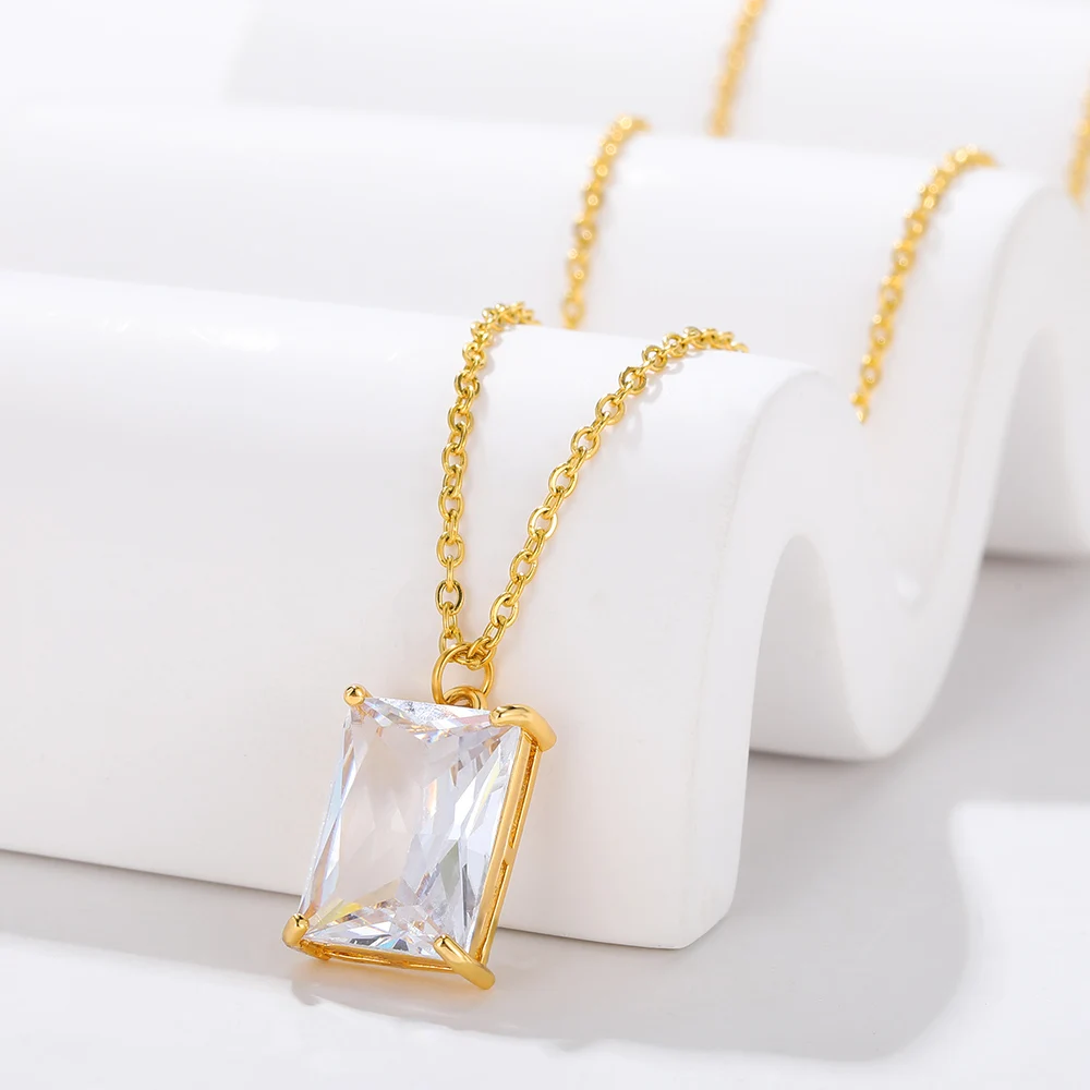 

Minimalist Geometry Square Zircon Pendants Necklaces Women Men Stainless Steel Long Chain Crystal Necklace Collier Femme 2023