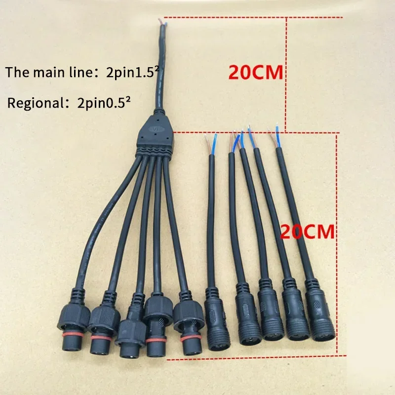 

2Pin 1 to 2 3 4 5 Electrical Splitter with Male Female Wire Connectors Y-type Cable Waterproof Connector Outdoor Led Strip IP67