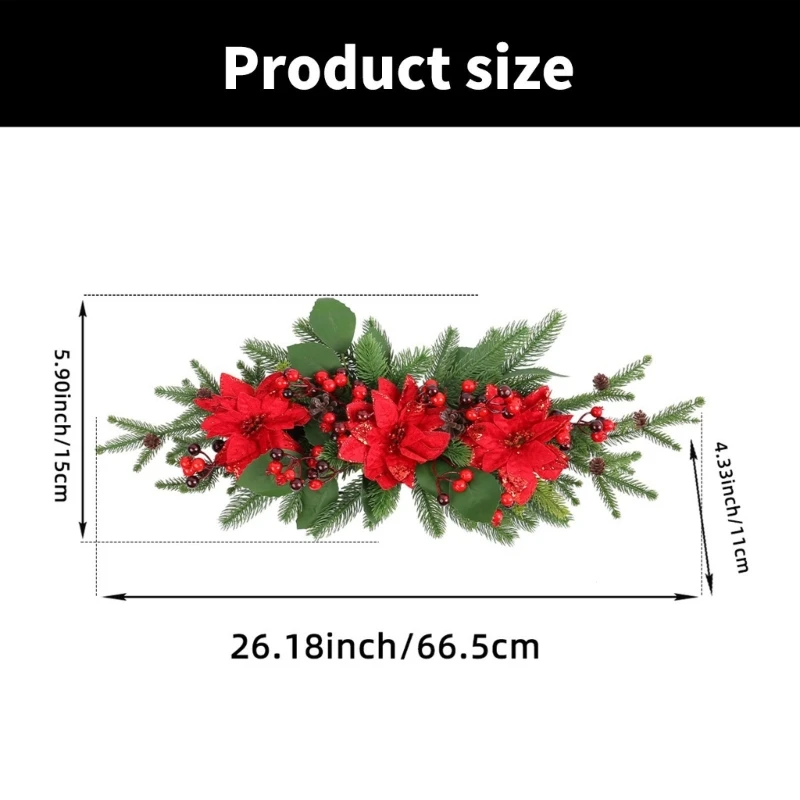 KX4B Праздничные гирлянды из сосновых шишек и ягод с цветочным акцентом для