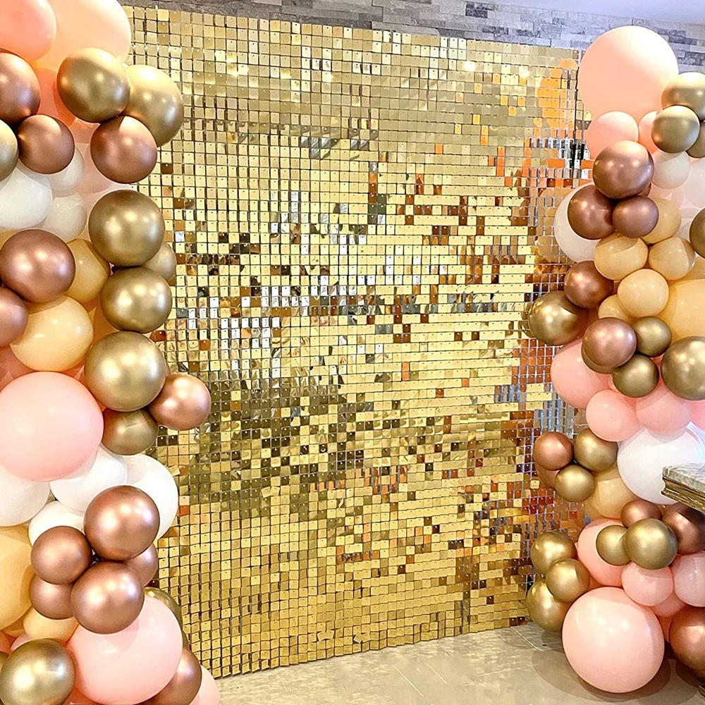 Party Sequin Shimmer Wall Backdrop Glitter Air Activated Wall Panels with Clear Grid for Wedding Baby Shower Decoration 35x35cm