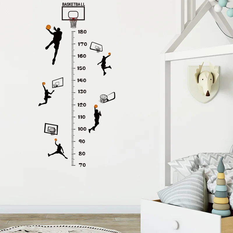 

Basketball Boy Height Measure Wall Stickers For Kid's Bedroom Self-Adhesive Wallpaper Child Growth Height Ruler Stickers30*90CM