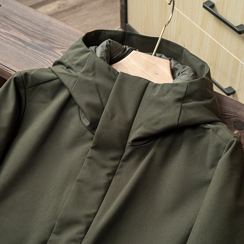 Man Duck Down Overcoat & Jacket Puffy Warm Thick Padded Parkas with a Hood Male Winter Cloth Daily Outerwear Army Green Khaki