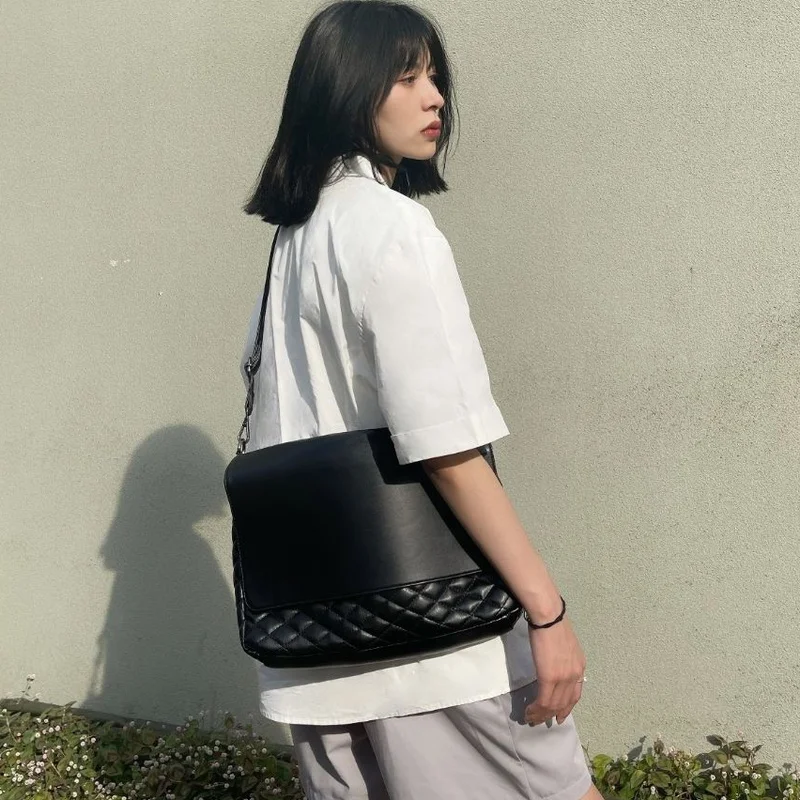 

Xiuya Korean School Girls Tote Bag 2022 New Large Capacity Shoulder Messenger Bag Solid PU Leather 14 Inch Laptop Satchel Women
