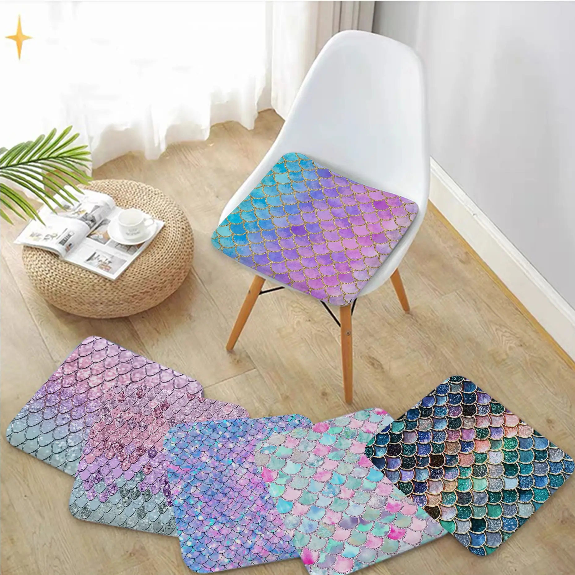 

Colorful Mermaid Scales Modern Minimalist Style Dining Chair Cushion Circular Decoration Seat For Office Desk Sofa Cushion