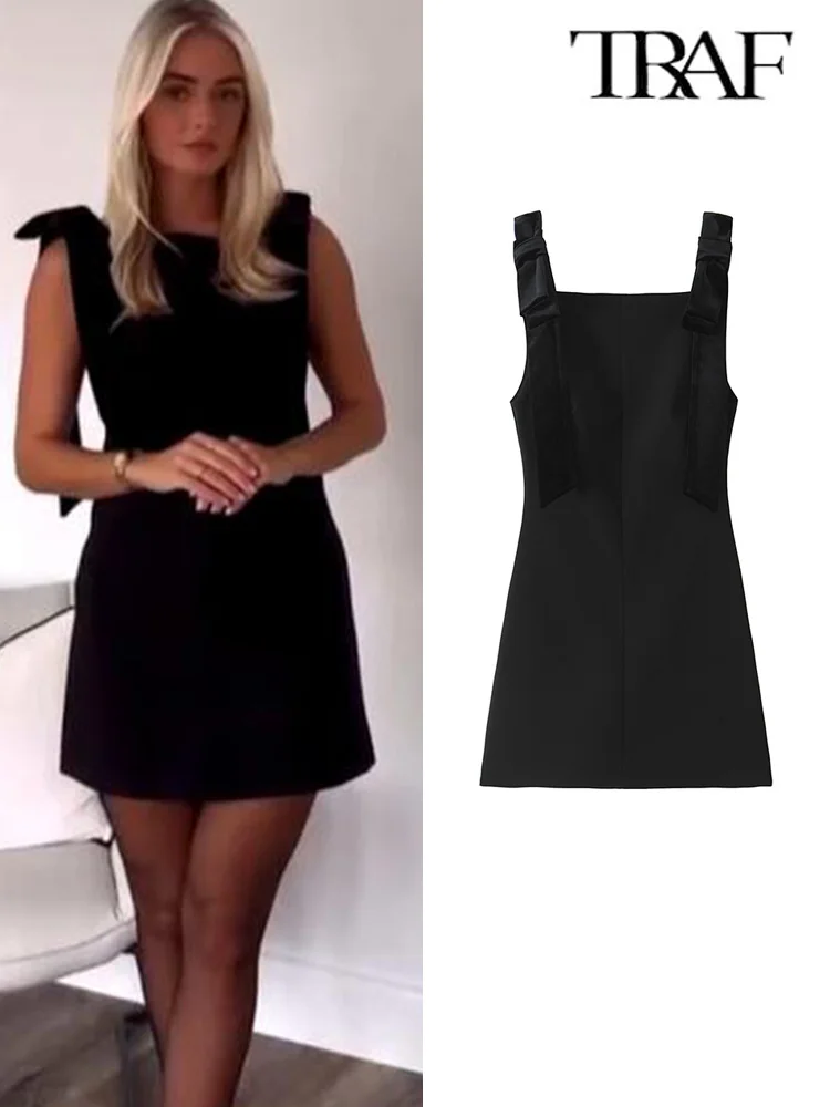 Женское облегающее мини-платье без рукавов с бантом