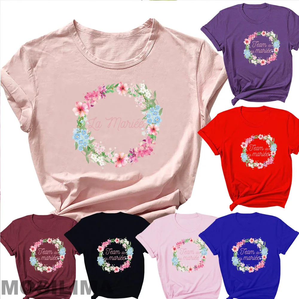 

Bride Team Shirts Women Aesthetic Bachelorette Party Wedding Tops Bridesmaid T-shirt Summer O-neck Tops TX306