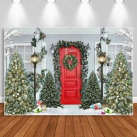 winter christmas photography backdrops xmas tree gift decoration red door snow family portrait photoshoot photo props studio
