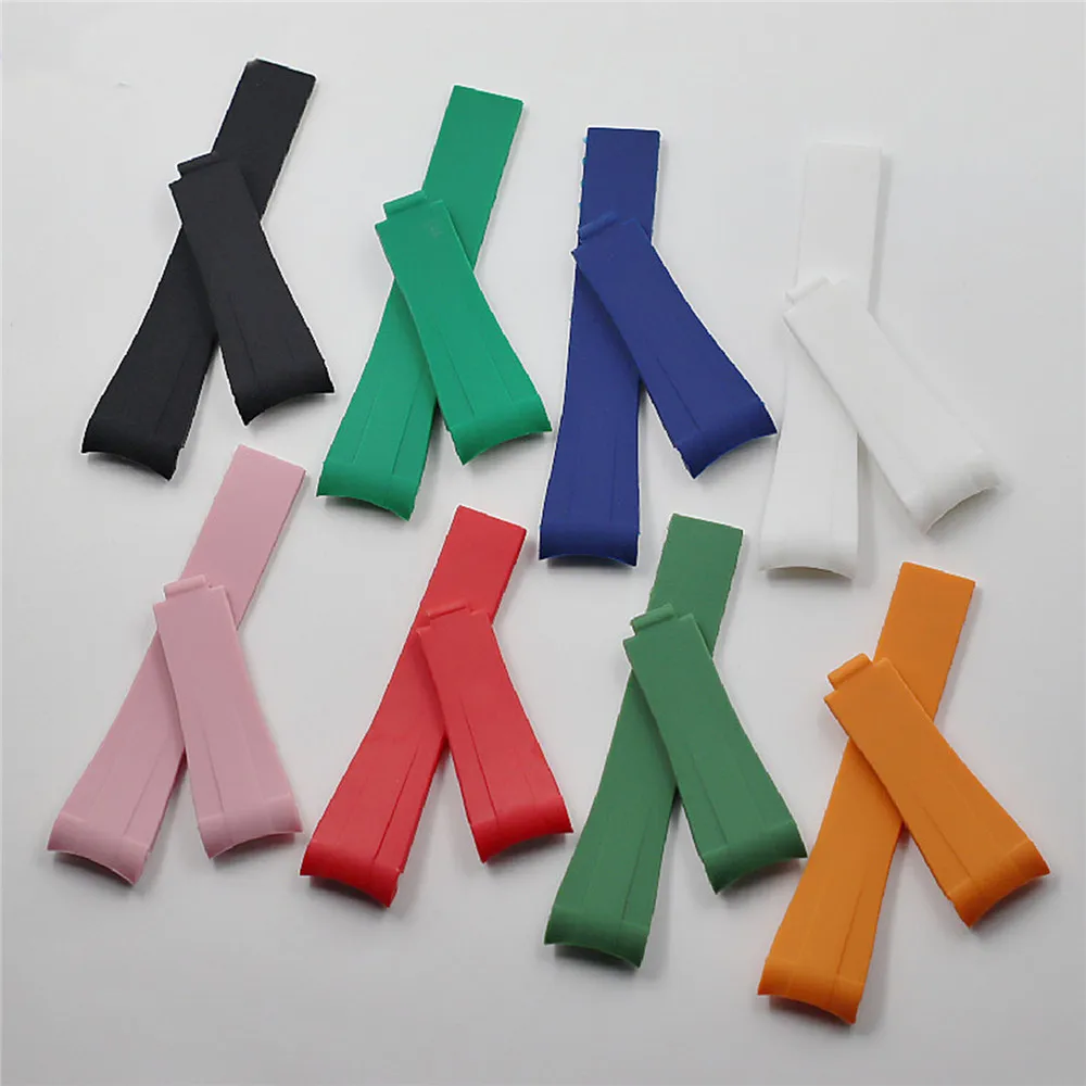 Pure Color 20mm Rubber Watch Strap Band Waterproof Elbow Watchband Replacement Accessories Watch Parts