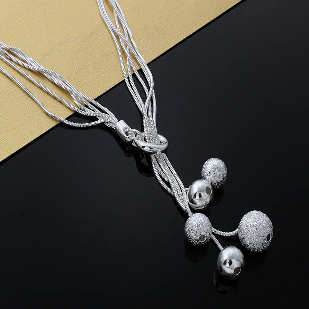 

Beautiful 925 Sterling Silver Smooth Beads Necklace For Women Party Wedding Fashion Jewelry Popular brands Christmas Gifts