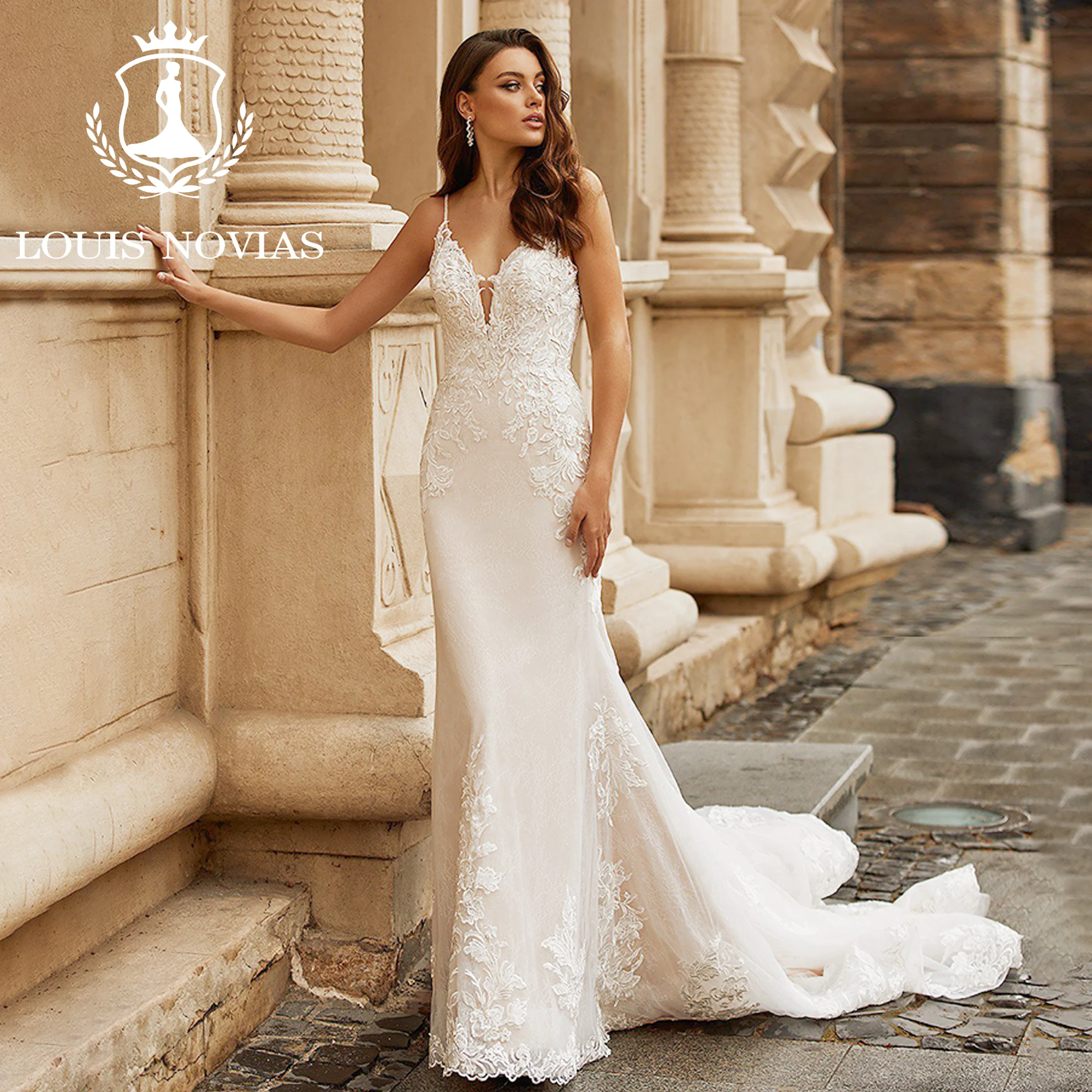 

Женское свадебное платье с юбкой-годе LOUIS NOVIAS, кружевное Привлекательное платье на тонких бретельках с вышивкой сердечком, лето 2023