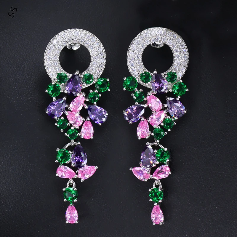 

New Multi-color Garland Series Women's Earring AAA Zircon Diamond Customized Light Luxury Fashion Ear-stud Copper No Allergic