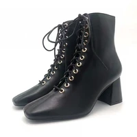 za lace up martin boots womens 2022 new autumn and winter british shoes high heeled square toe thick heeled small ankle boots