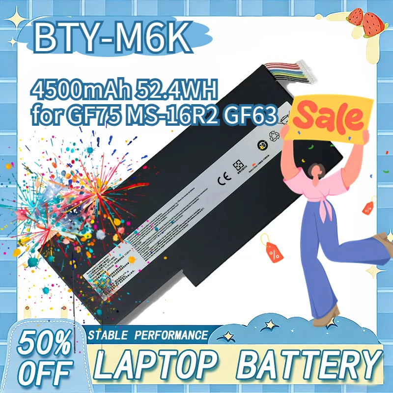 Фото Сменная батарея BTY-M6K для ноутбуков MSI GS63VR, GS73VR, GS43VR, MS-16K3, 7RG, GF75, 9SC, 8RD, 8RC, GF75 Thin, GF65 Thin №1