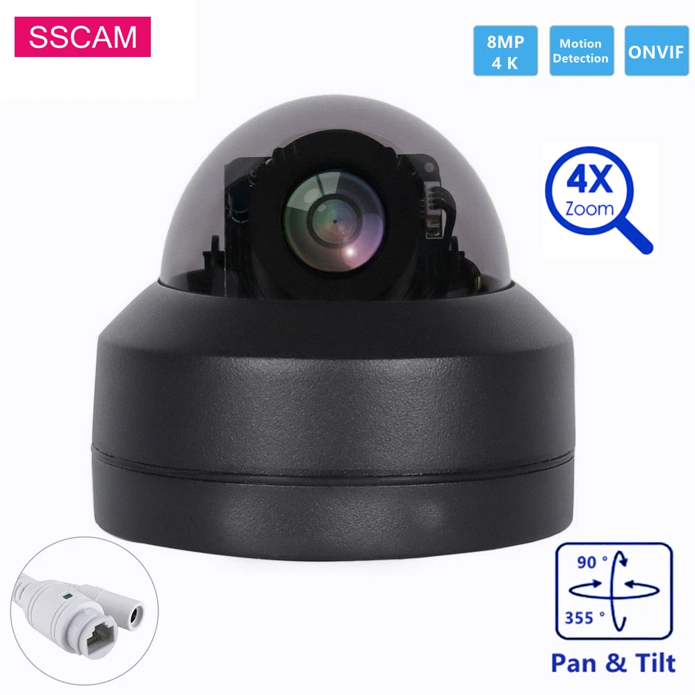 Камера Безопасности Mini 8MP 4K IP PTZ 4xzoom моторизованная оптическая камера обнаружения