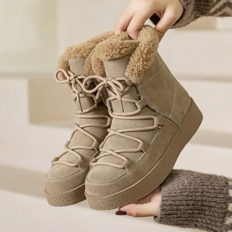 

Популярные дизайнерские ботинки, новинка зимы 2022, брендовые зимние ботинки, модные ботинки на толстой подошве телесного цвета, утепленные теплые ботинки из хлопка премиум-класса для женщин