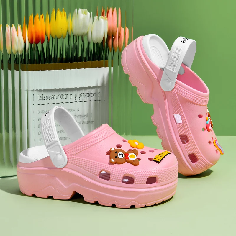 

New Women Croc Slippers Children Mules Clogs Summer Garden Shoes Family High Heel Beach Sandals Cave Hole Flip Flop for Lovers