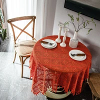 tablecloth on the table circle orange retro american crochet round cloth knitted hollow literary coffee cover shooting