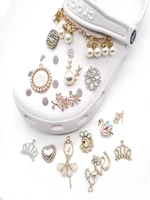 fashion shoes charms designer croc charms bling rhinestone girl crystal diamond gem decoration metal pearl crown accessories