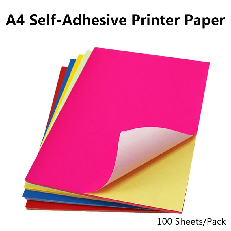 

100Sheets A4 Multicolor Self-Adhesive Paper Printable Sticker Paper 210*297mm A4 Copy Paper for Inkjet Printer DIY Label