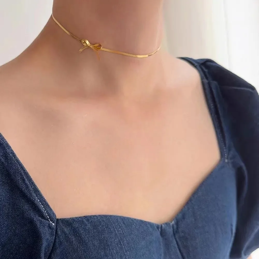 Фото Изысканные модные серьги-гвоздики золотого цвета с бантом из нержавеющей стали для женщин, очаровательный галстук с узлом, комплект ювелирных изделий для невесты, подарок, цвет №3