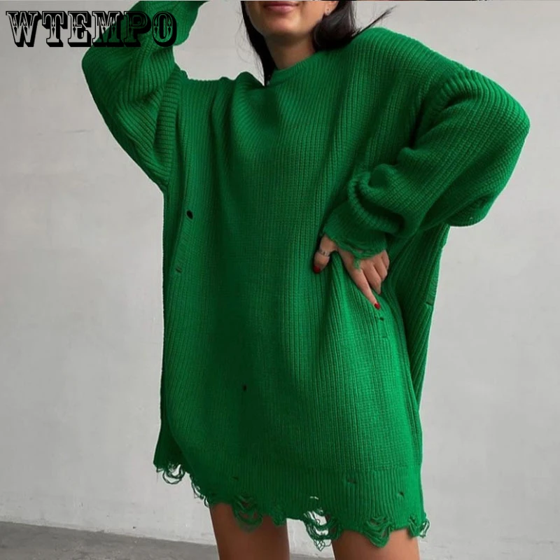 

Hole Sweater Goth Punk Knitted Pullover Sweater Dress Broken Hollow Out Y2k Harajuku Ripped Women Sweater Jumper Wholesale